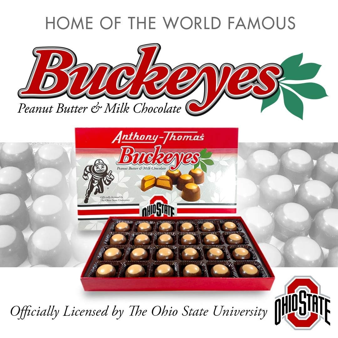 Anthony-Thomas, Buckeye Bars, Peanut Butter & Milk Chocolate Buckeyes in Ohio State Buckeyes Box, 72 Deliciously Delightful Snacks (24 Count, 3 Packs)