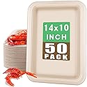 Xvvirnt 50 Pack 14 Inch Disposable Food Trays, Compostable Extra Large Paper Plates, Heavy Duty Large Paper Platter Plates, Platters Trays for Serving