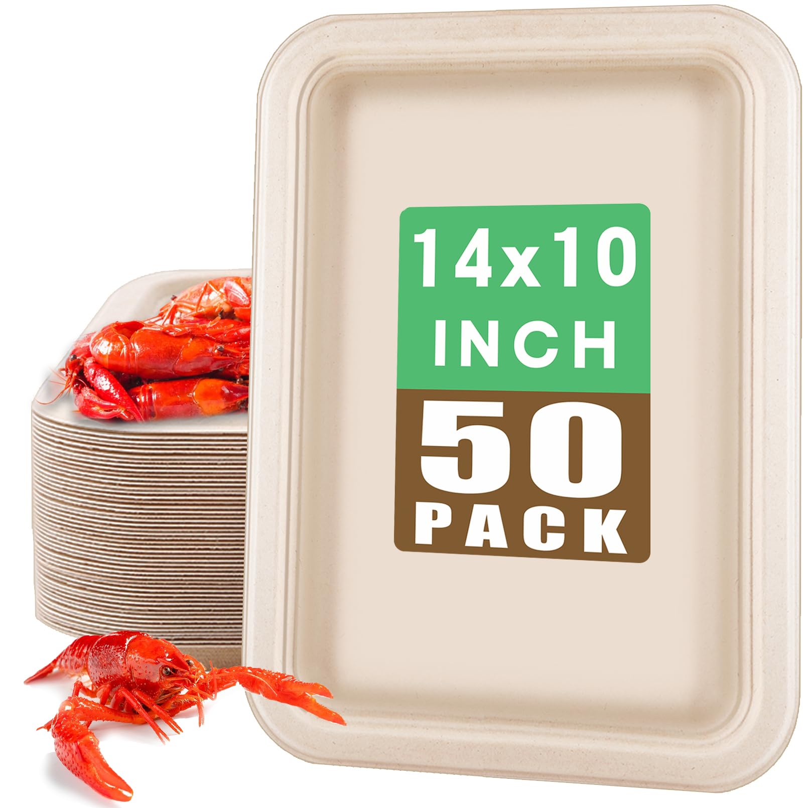 Xvvirnt 50 Pack 14 Inch Disposable Food Trays, Compostable Extra Large Paper Plates, Heavy Duty Large Paper Platter Plates, Platters Trays for Serving