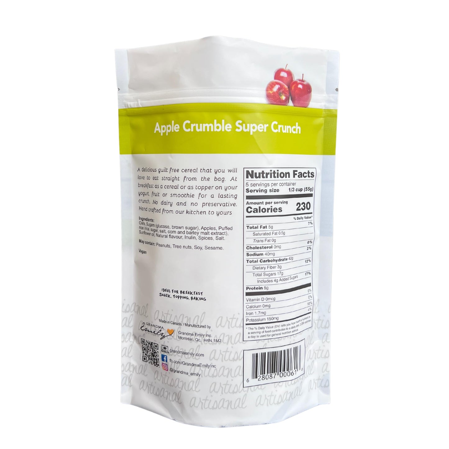 Grandma Emily Apple Crumble Super Crunch Granola Breakfast Cereal Clusters, 9 ounces (Pack of 2)