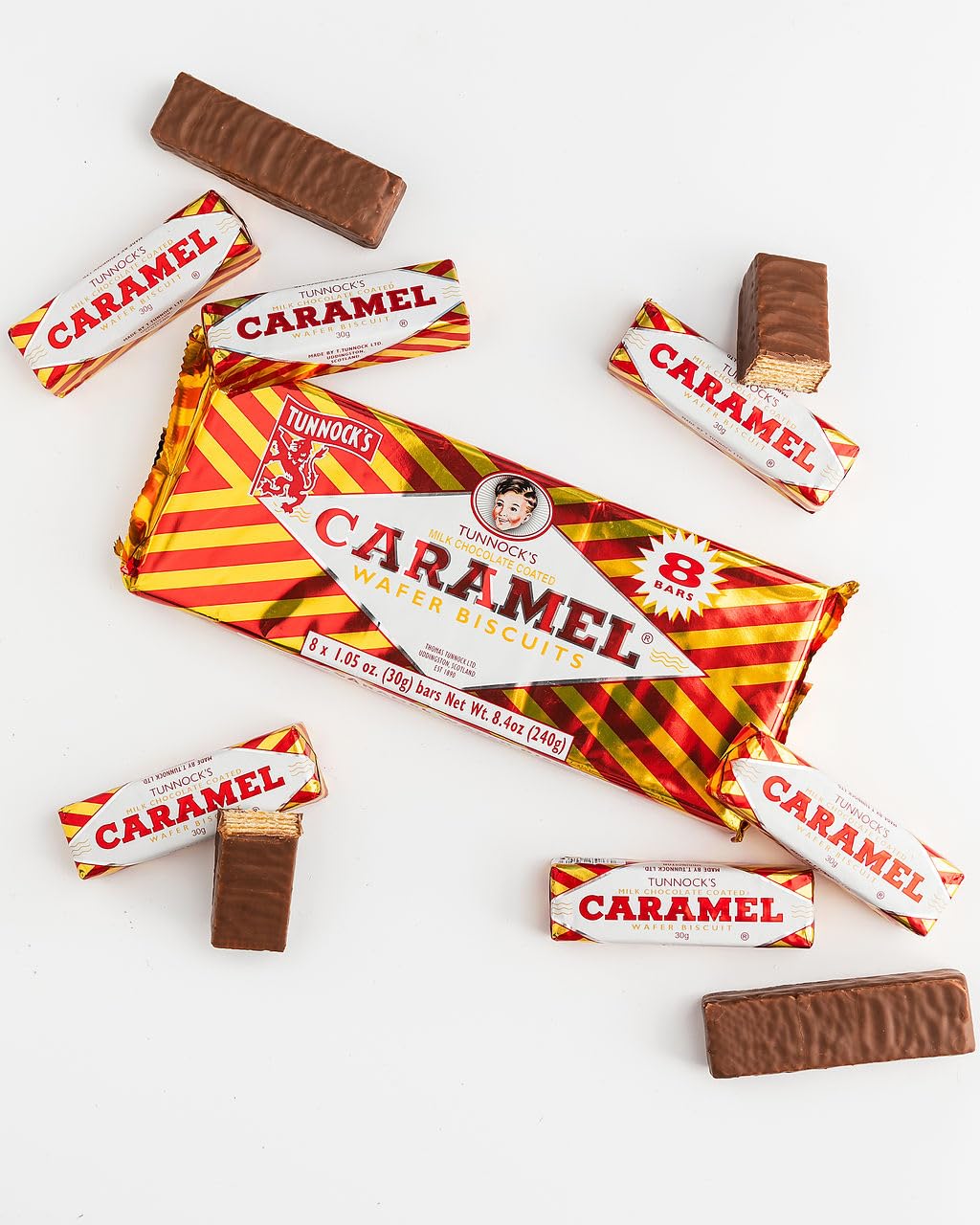 Tunnock's Real Milk Chocolate Caramel Wafers 8 Pack of 30g (Pack of 1)