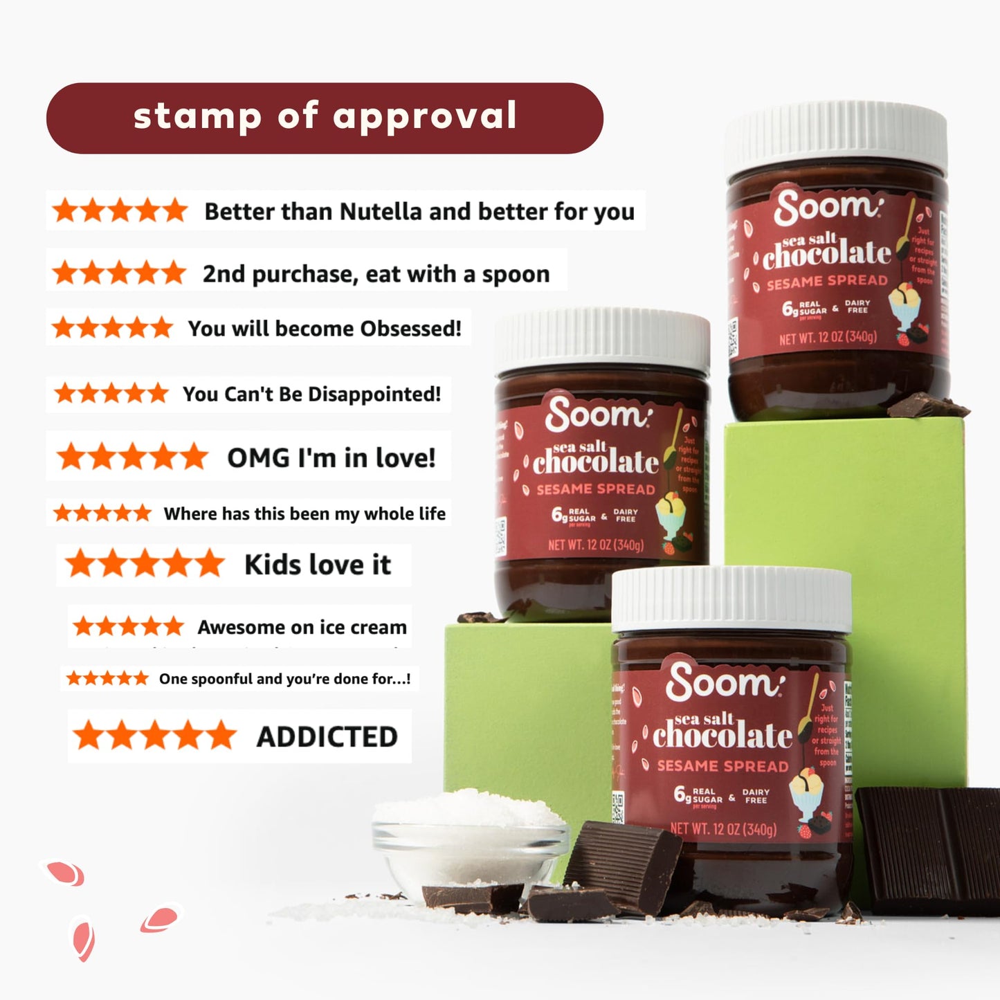Soom Foods Chocolate Sea Salt Sesame Spread - 12oz (2 Pack) | Made with 4 Ingredients, Low Sugar, Dairy-Free, Nut-Free, Gluten-Free, Palm Oil-Free |