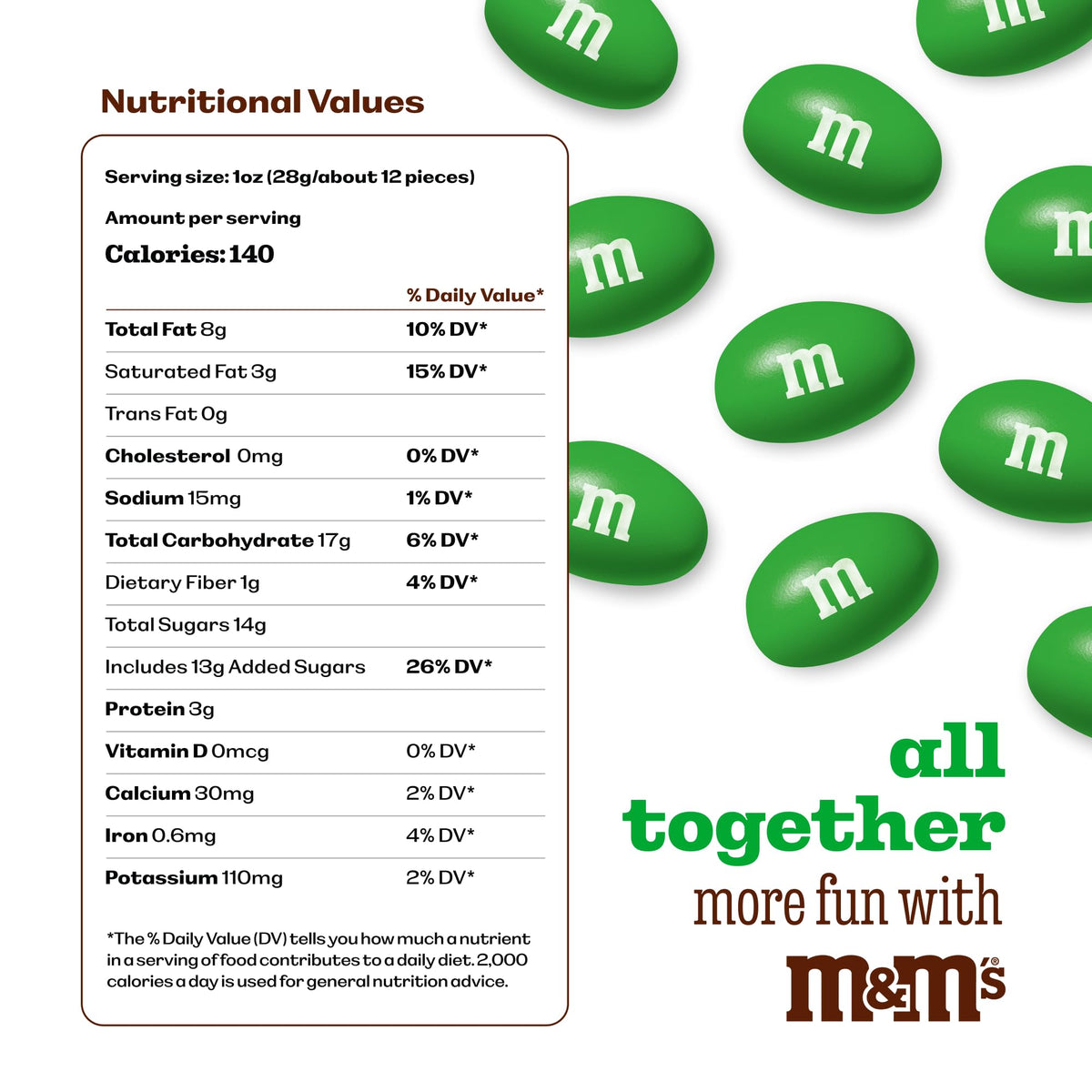 M&M'S Green Peanut Chocolate Candy, 2 lb Bulk Resealable Bag