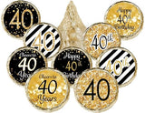DISTINCTIVS Black and Gold 40th Birthday Kiss Stickers - 180 Count - 40th Birthday Party Favors for Men and Women