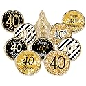 DISTINCTIVS Black and Gold 40th Birthday Kiss Stickers - 180 Count - 40th Birthday Party Favors for Men and Women