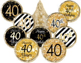 DISTINCTIVS Black and Gold 40th Birthday Kiss Stickers - 180 Count - 40th Birthday Party Favors for Men and Women