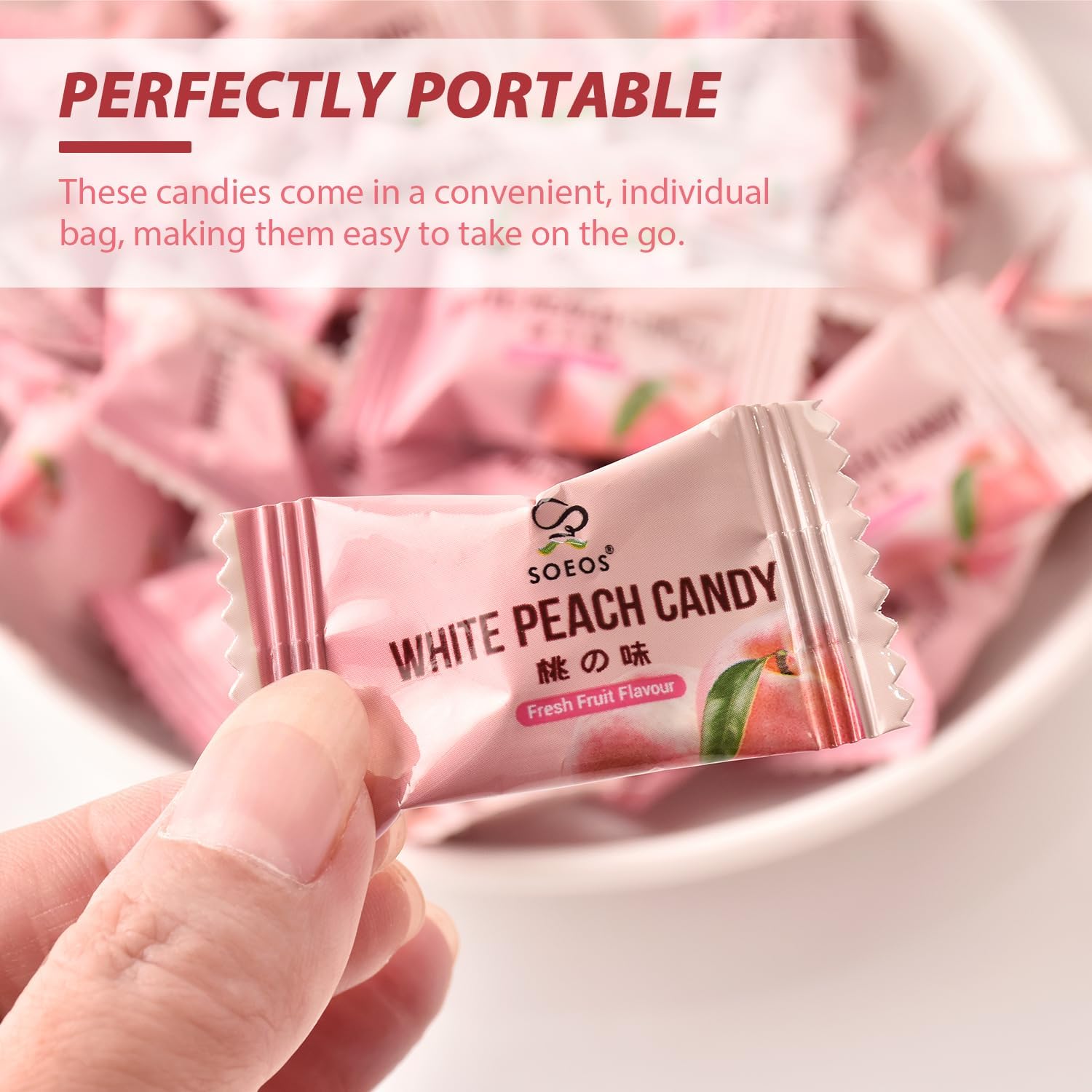 Soeos White Peach Candy, 16oz (1lb), Pack of 2, Juicy Peach Flavor, Individually Wrapped Hard Candies, Sweet & Refreshing Fruit Treats for Sharing