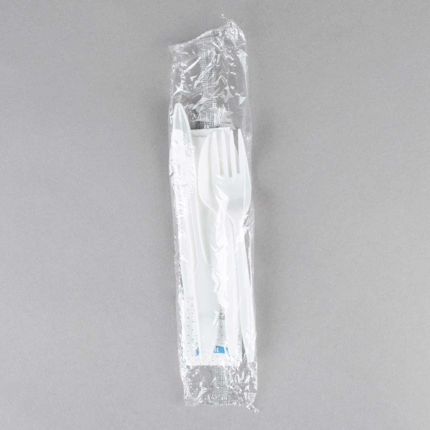 450 White Plastic Cutlery Packets - Knife Fork Spoon Napkin Salt Pepper Sets, Individually Wrapped Disposable Silverware