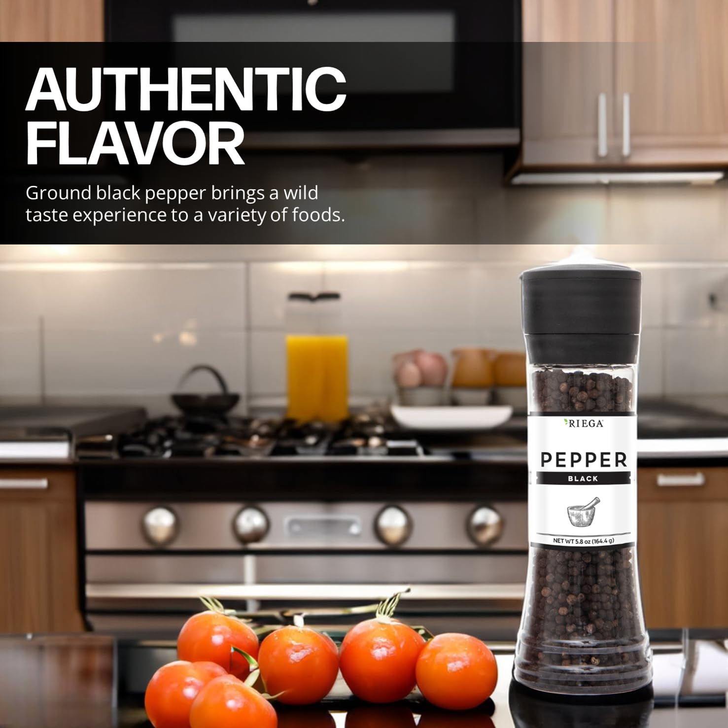 Riega Black Pepper Grinder, Large, Manual Mill for Whole Peppercorns, 5.8 oz
