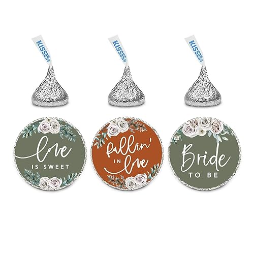 Andaz Press Sage Green with Cream Floral Blossoms Fall Wedding Party Collection, Chocolate Drop Label Stickers Trio, Bride to Be, Floral Bouquet