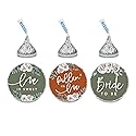 Andaz Press Sage Green with Cream Floral Blossoms Fall Wedding Party Collection, Chocolate Drop Label Stickers Trio, Bride to Be, Floral Bouquet