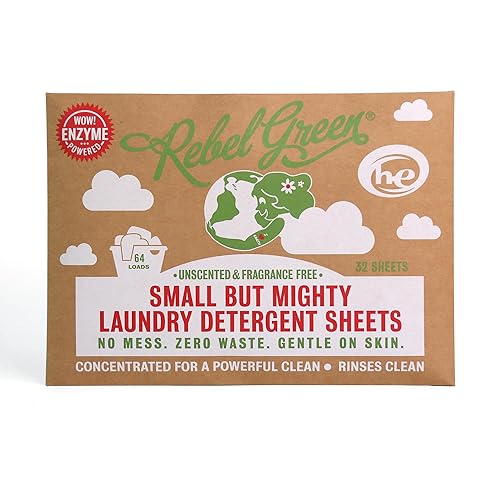 Rebel Green Small But Mighty Laundry Detergent Sheets - Enzyme Powered Laundry Solution - 32 Pre-Measured Washing Machine Sheets for 64 Loads