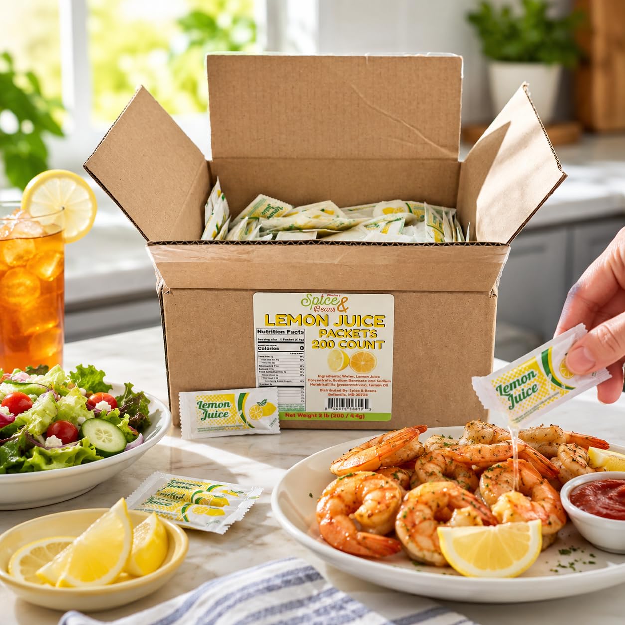 Lemon Juice Packets 200 Count | 4 Gram Single Serve | Portion Control Lemon Juice | Seafood, Tea, Beverages, Travel & Foodservice | Bulk Individual