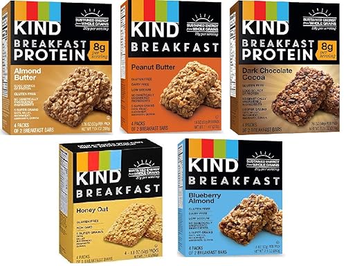 Kind Breakfast Bars New Variety 5 Pack. 1 Box of each: Dark Chocolate, Honey Oat, Peanut Butter, Almond Butter. Total of 40 Bars