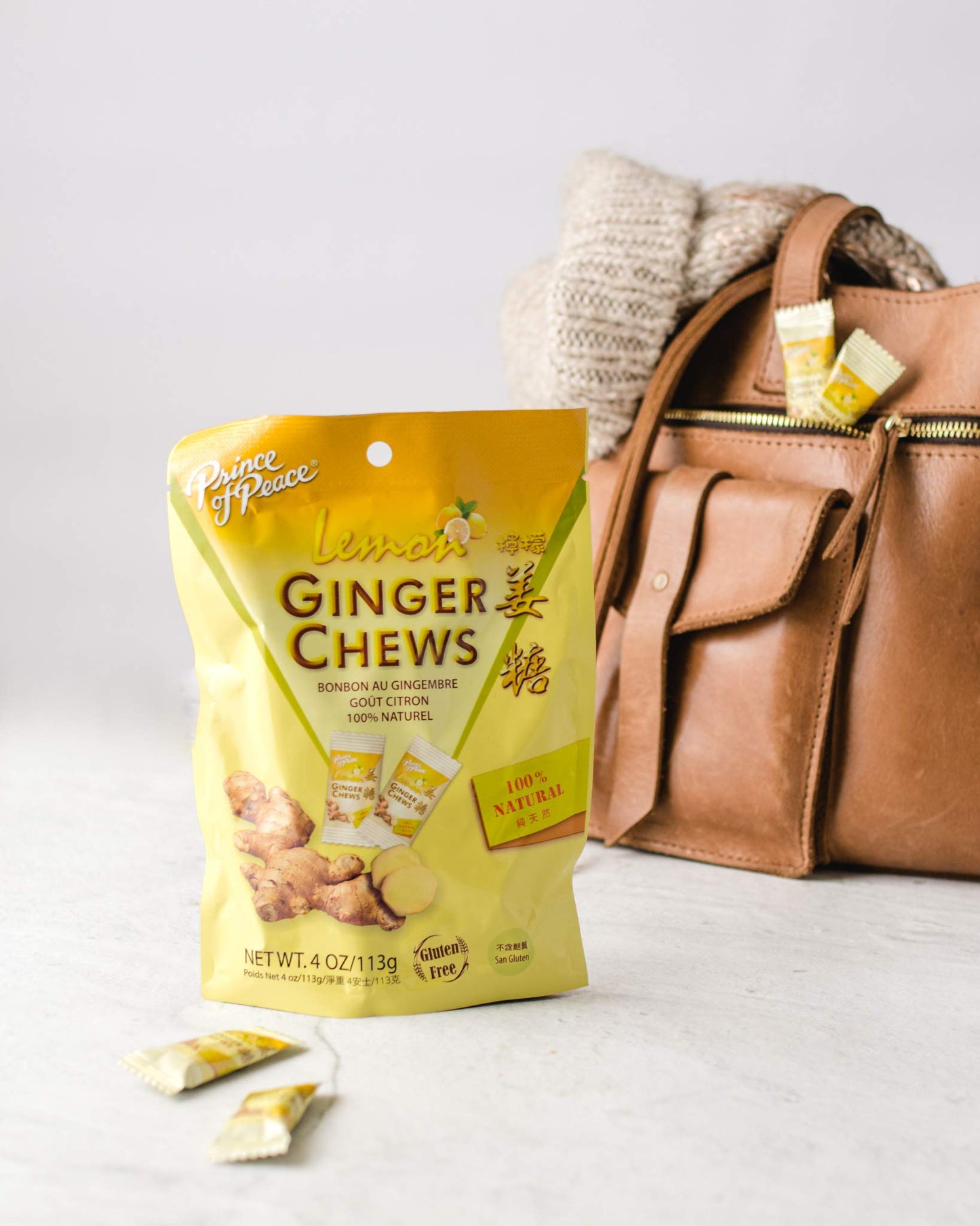 Prince of Peace Lemon Flavored Ginger Candy Chews, Natural, Gluten Free, 4 Ounces (Pack of 12)