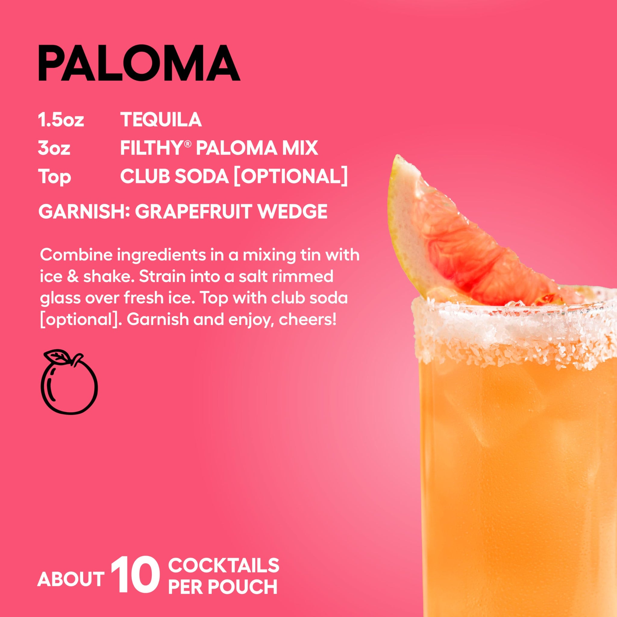 Filthy Paloma Mix, Premium Cocktail Mixer, All-Natural, Non-GMO, Vegan & Gluten-Free, Made with Fresh Ruby Red Texas Grapefruit & Florida Lime Juice