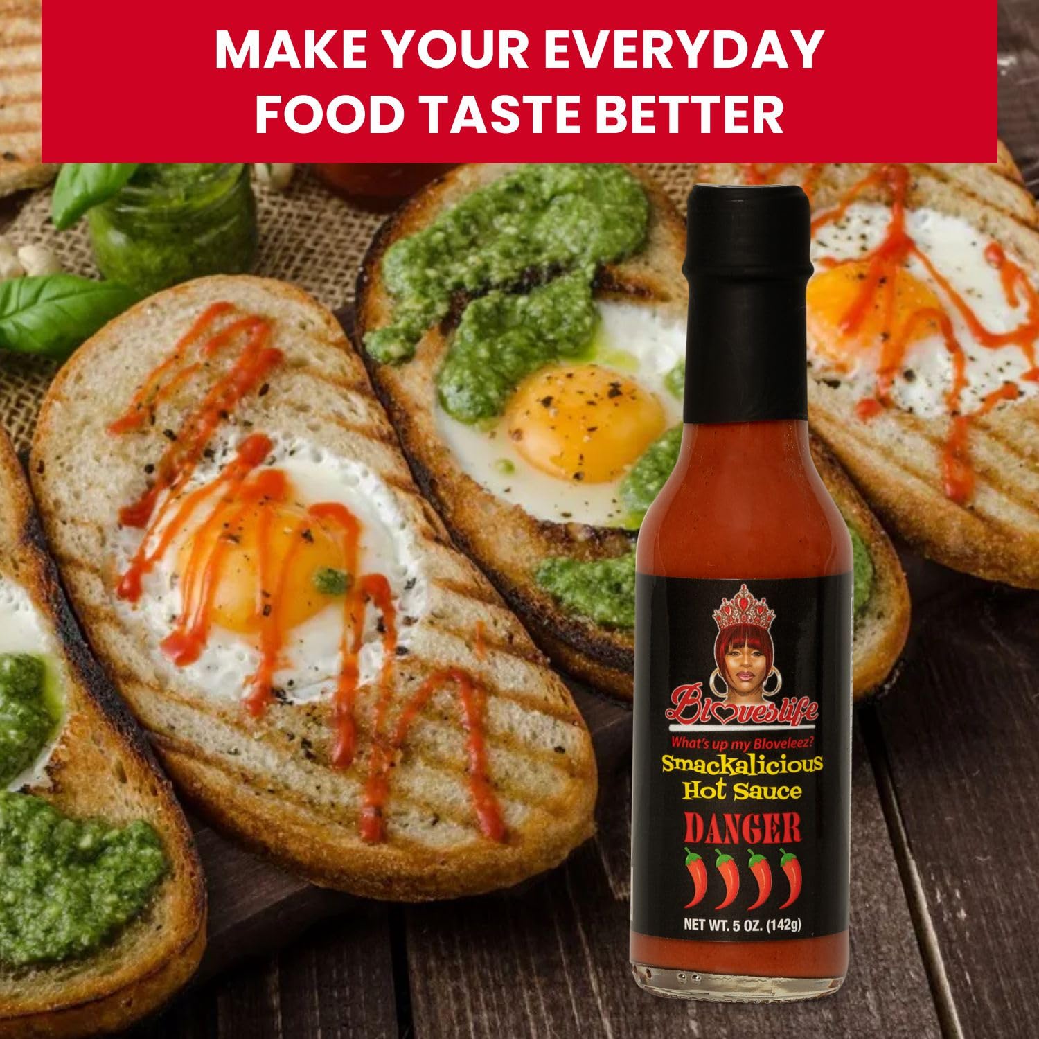 Bloveslife Smackalicious Danger Extreme Hot Sauce 5 Oz - Vegan Organic Vinegar-Flavored Sauce, Low-Sodium, Low-Fat, All-Natural Ghost Pepper Sauce