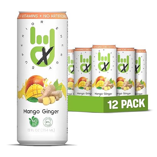 Superior Energy Electrolytes Drink Zero Calories - Energy Drink Zero Sugar - Mango Ginger Flavor, 90mg Natural Caffeine - Pack of 12 (12 fl oz each)