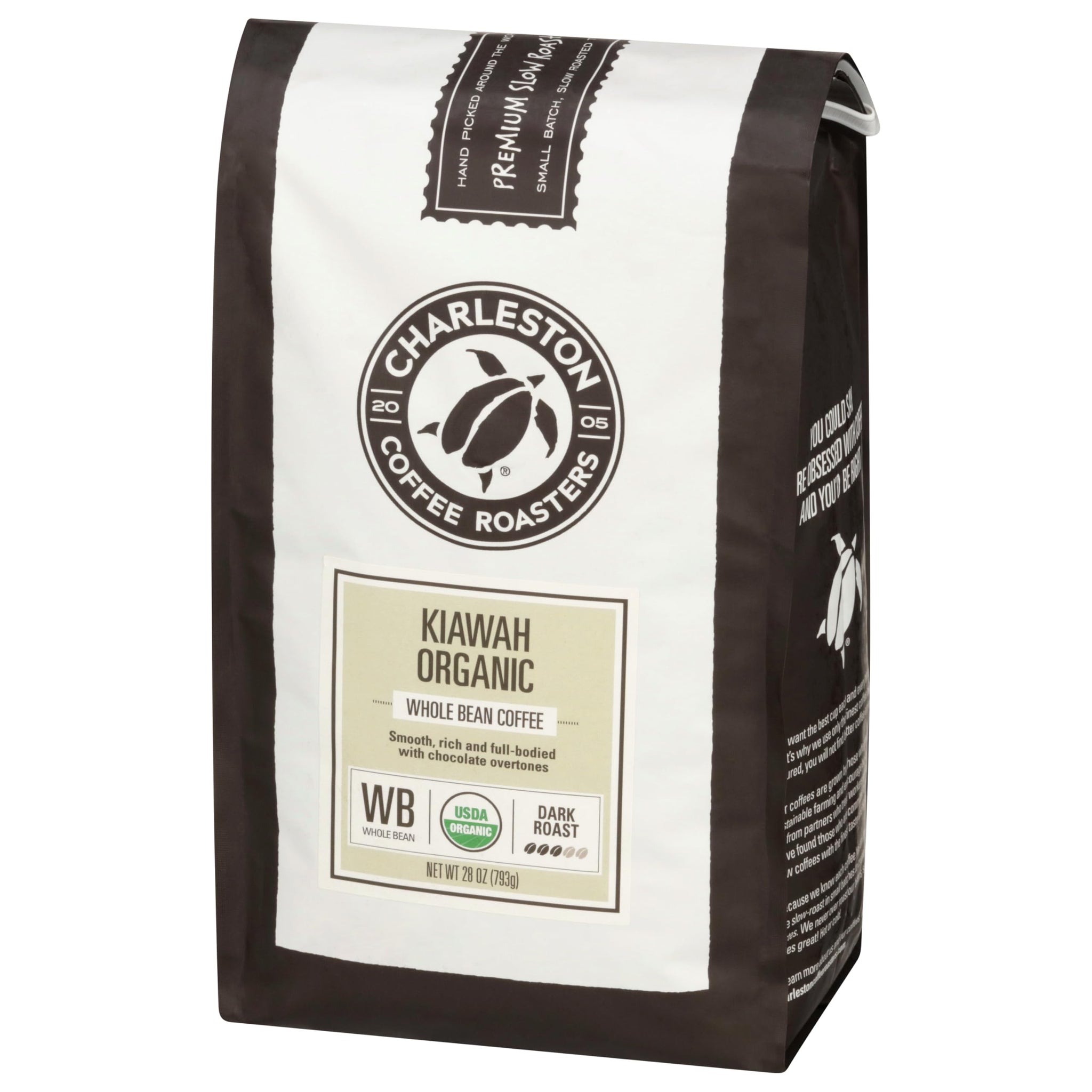 Charleston Coffee Roasters | Specialty Organic Whole Bean Coffee | Hand Picked, Premium Slow Roast | (Kiawah, Dark Roast) 28oz
