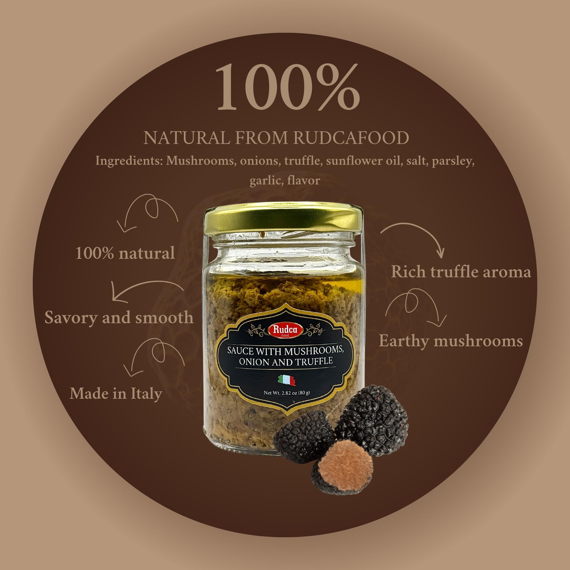 Rudca Food Italian Gourmet Truffle Sauces & Spreads - 100% Natural Truffle Condiment for Pasta, Risotto, Meats & Bruschetta - Authentic Italian Taste