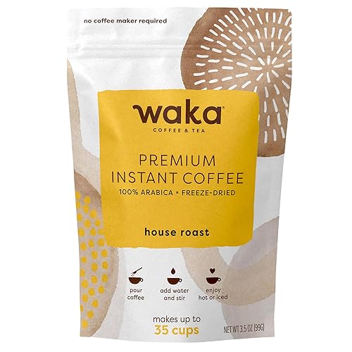 Waka Premium Instant Coffee Pouch - 100% Arabica Freeze Dried Beans - For Hot or Iced Coffee (3.5 Ounces, House Roast)