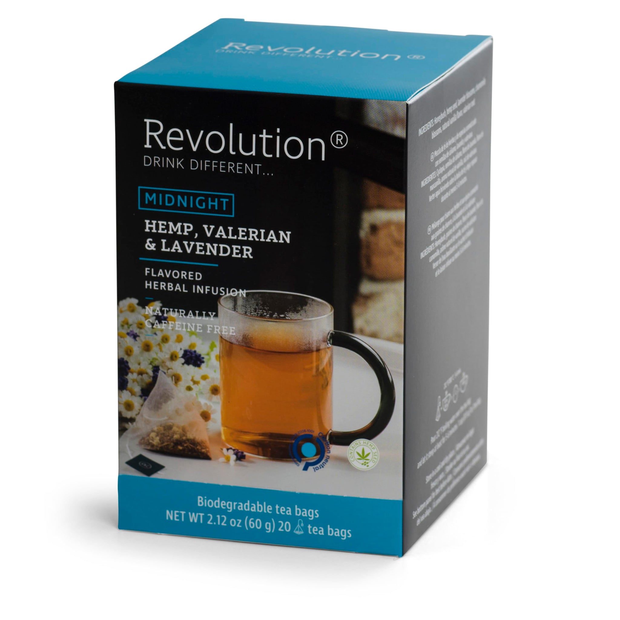 Revolution Tea MIDNIGHT Hemp, Valerian & Lavender Hemp Tea - Relaxing Blend for Tranquil Nights - 20 Count