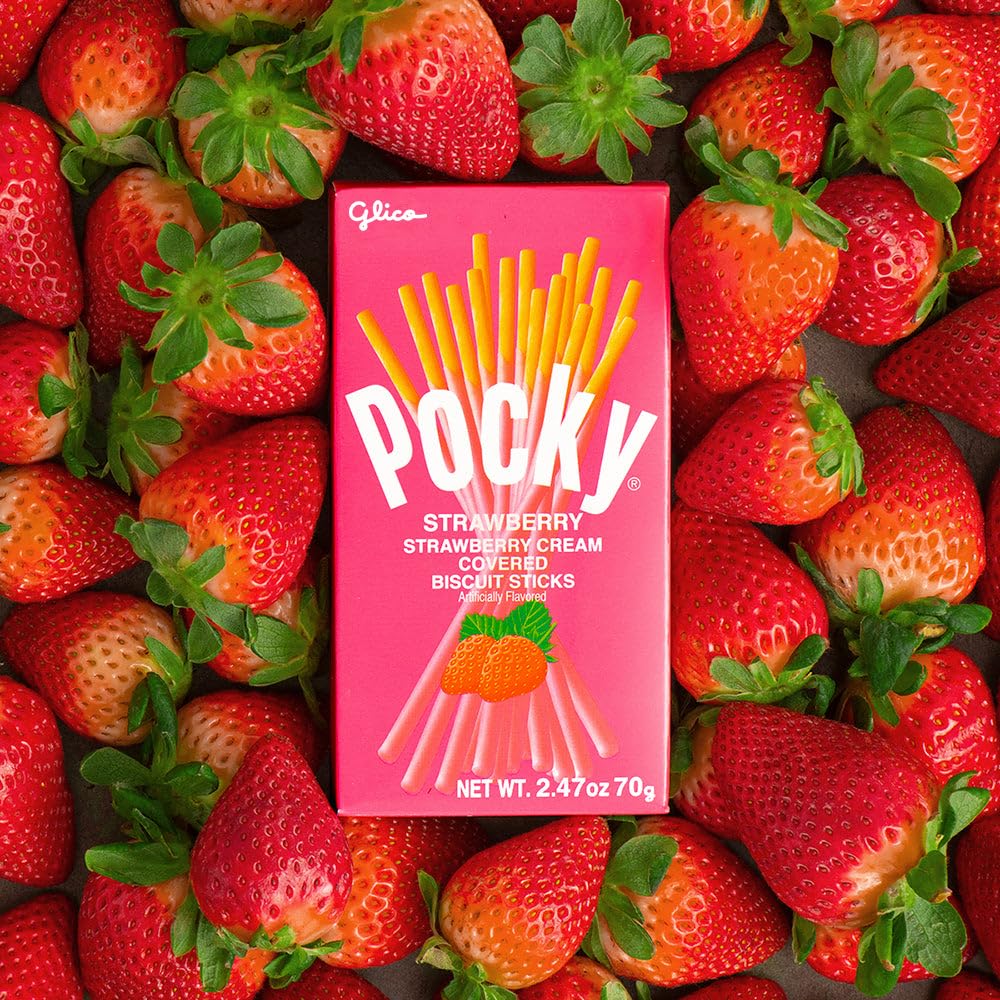Pocky Strawberry Biscuit Sticks - Sweet Strawberry-Covered Crunchy Snack, Mess-Free and Great for Sharing - (Pack of 10)