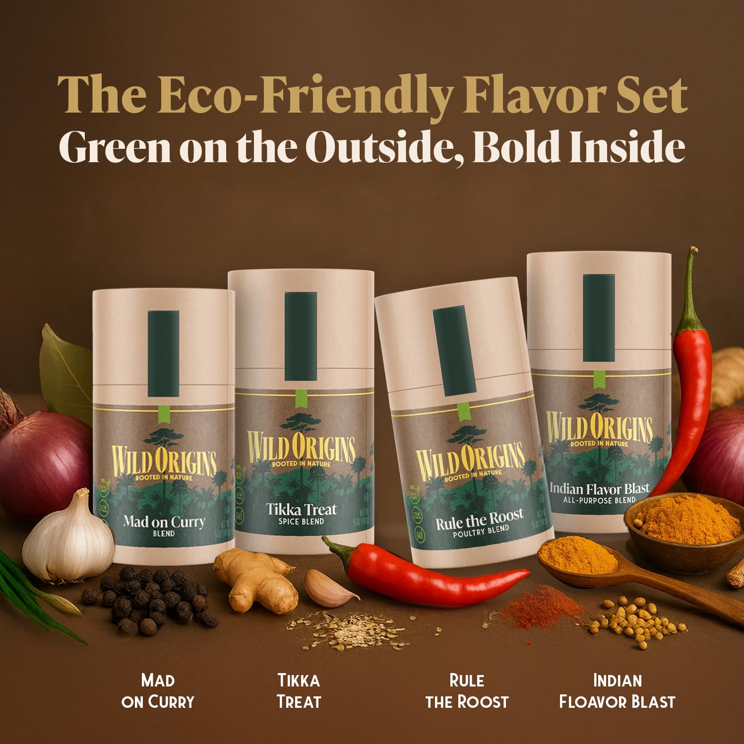 Wild Origins Gourmet Indian Spice Collection - Pack of 4 | Non GMO | Premium Spice Blends | Bold Authentic Flavors | Authentic Ingredients | Gift Set