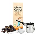 Prana Chai Lovers Starter Pack with Tea Pot, Fine Mesh Strainer & All-Natural Masala Blend - Hand-Blended With Honey for Homemade Chai Tea