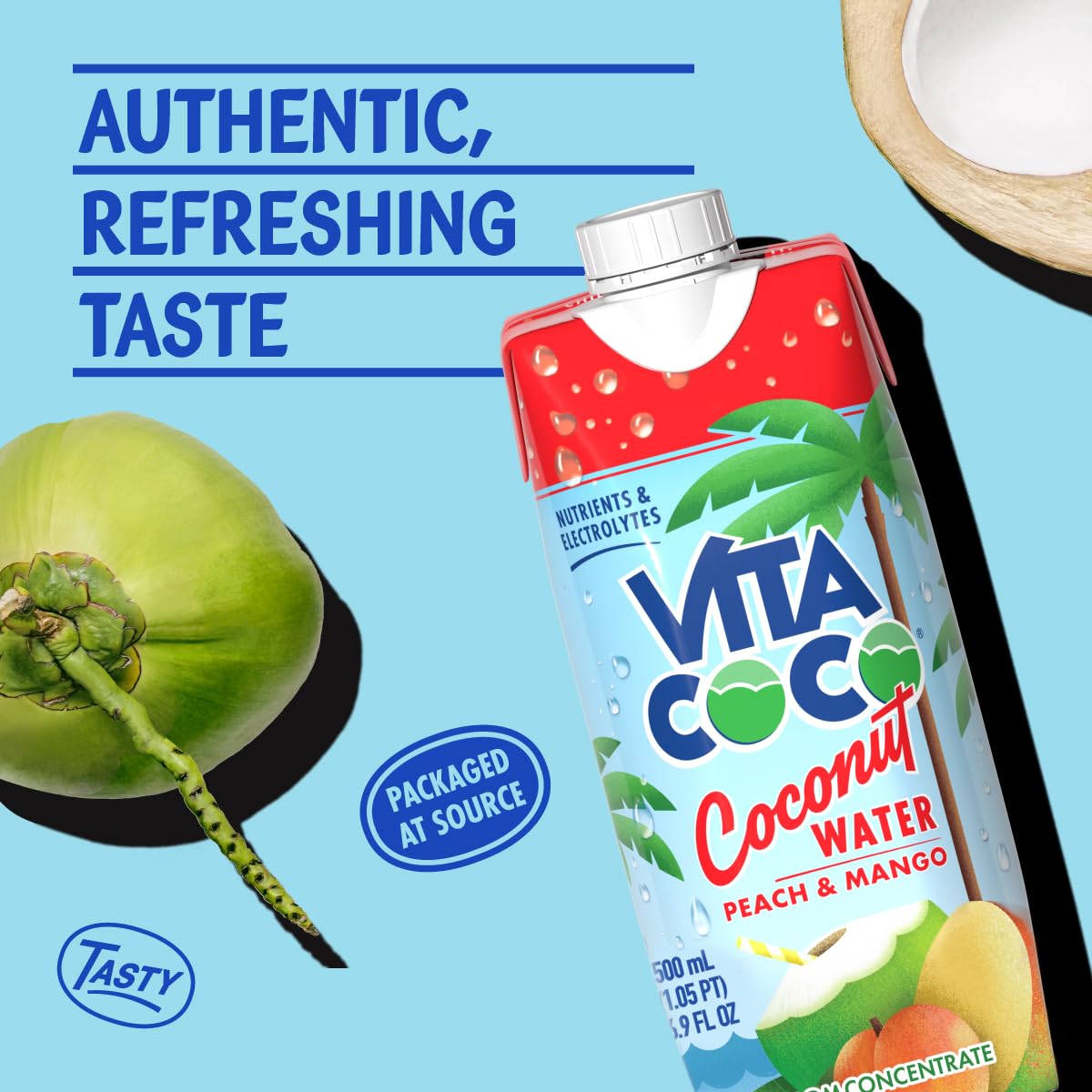 Vita Coco Coconut Water, Peach & Mango - Naturally Hydrating Electrolyte Drink - Smart Alternative to Coffee, Soda, and Sports Drinks - Gluten Free