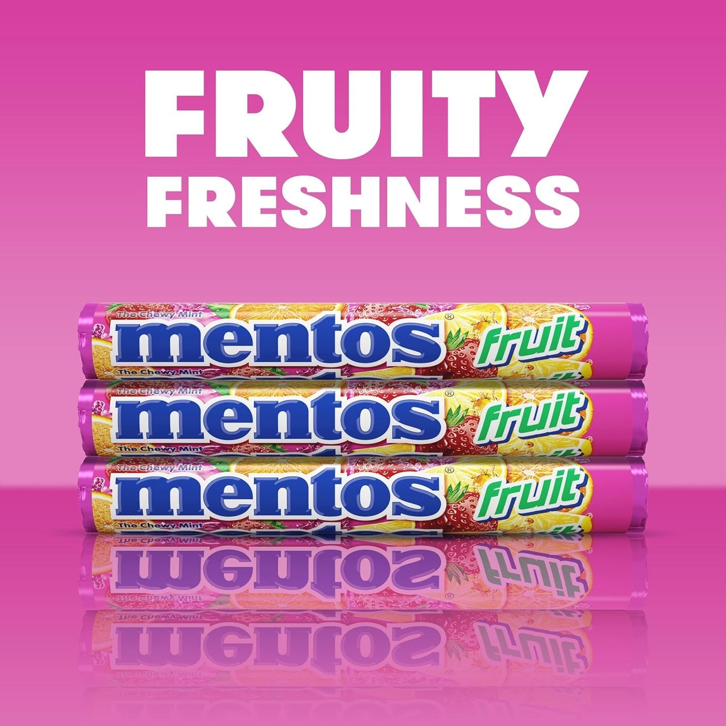 Mentos Fruit Chewy Mint Candy Roll, Mixed Fruit Flavors, Valentine's Day Candy for Parties & Favors, 14 Pieces Per Roll (Pack of 6)