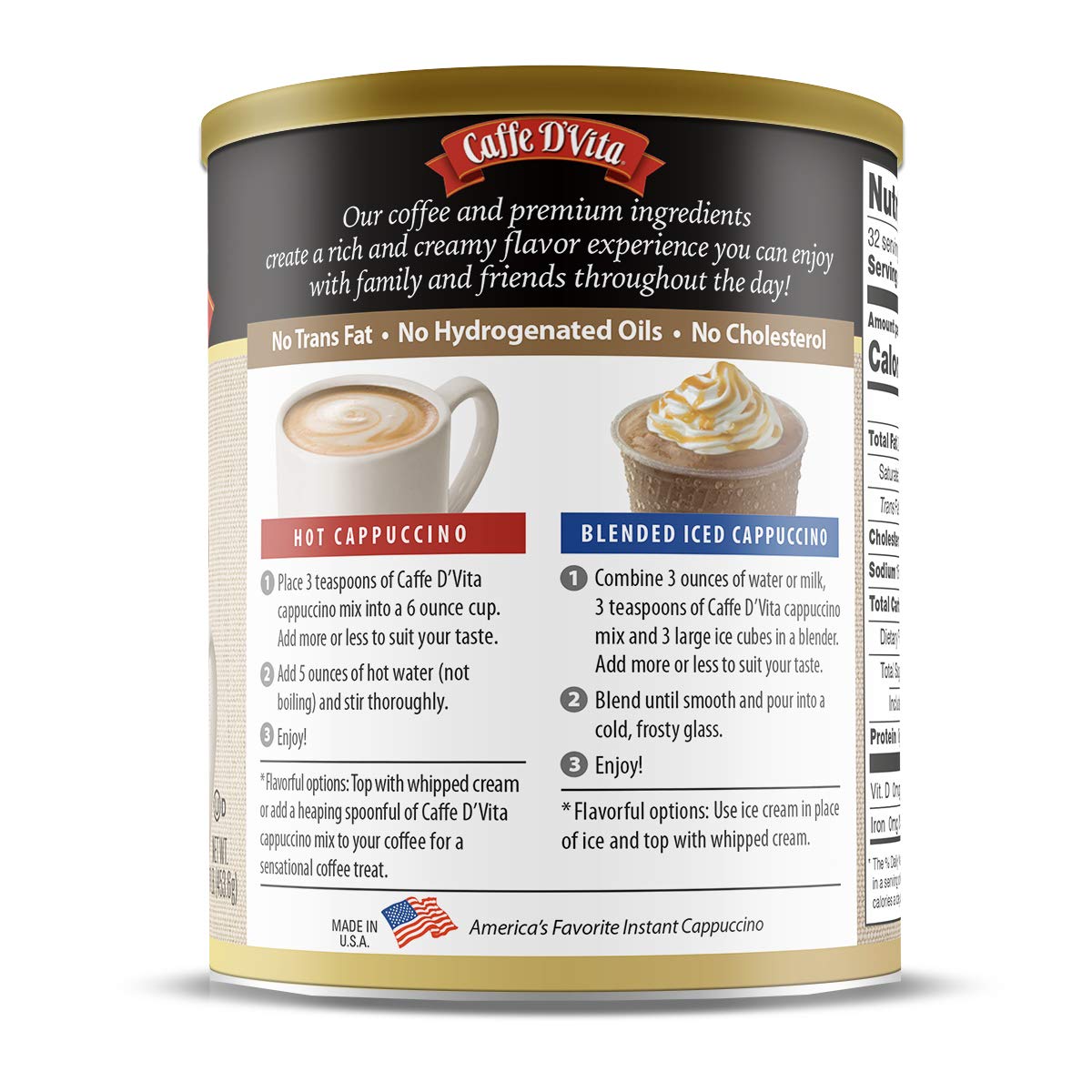 Caffe D'Vita White Chocolate Mix - Gluten Free, No Cholesterol, No Trans Fat, 99% Caffeine Free, Instant Coffee Mix - 96 Oz (Pack of 6)