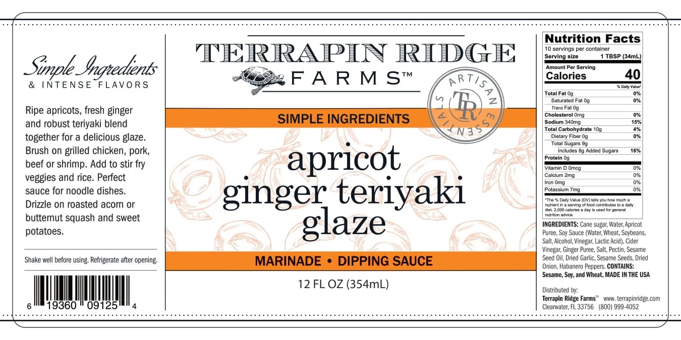 Terrapin Ridge Farms Apricot Ginger Teriyaki Glaze - Gourmet Stir Fry and Roasting Sauce -15 Ounce Bottle