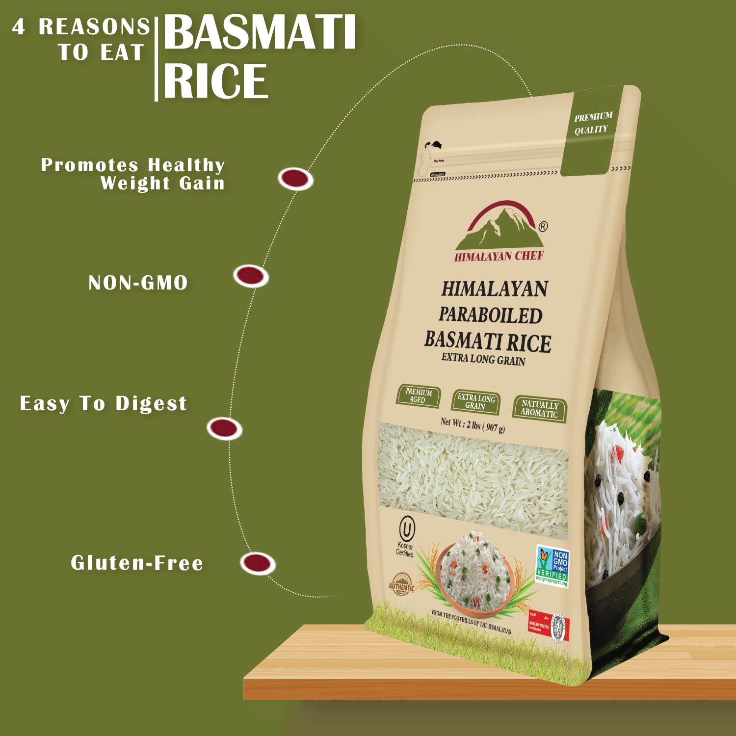 Himalayan Chef - Himalayan Parboiled Basmati Rice, Healthy & Extra Long Grain - 2 lbs