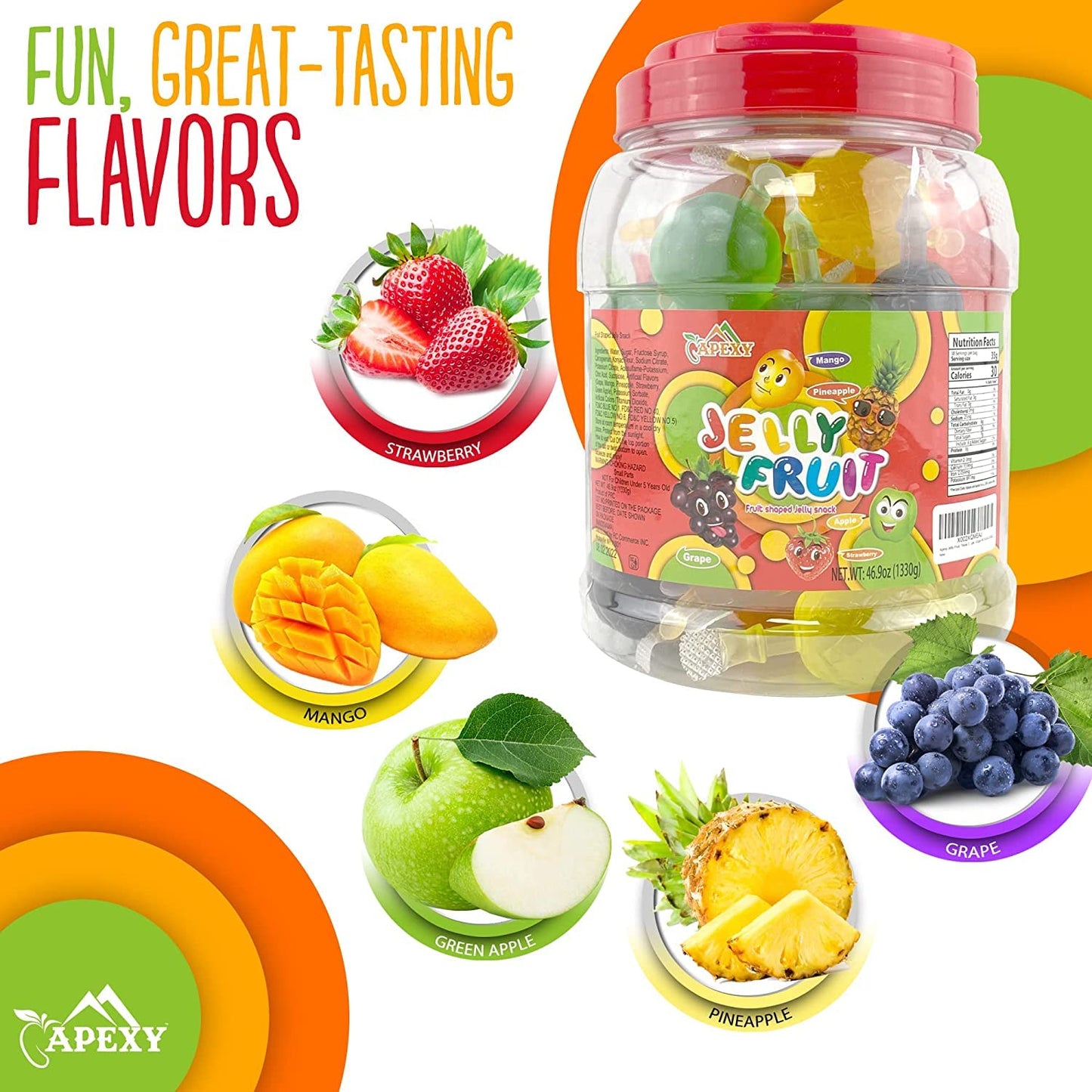 Apexy Jelly Fruit Candy - Assorted Fruit Flavors, Halloween Treat Juicy Chewy Gel Snacks, Kids & Adults Party Favors, Fun Treats for Goodie Bags