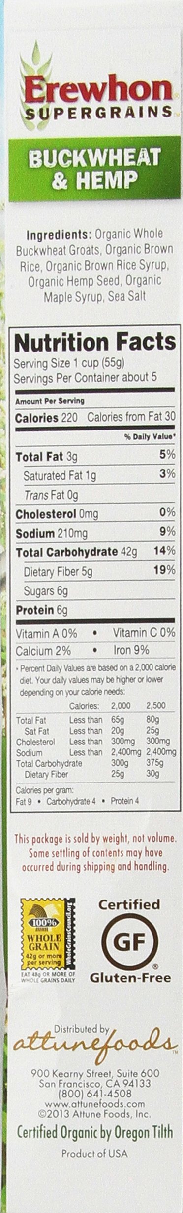 Erewhon Supergrains Buckwheat and Hemp Gluten Free Cereal, 10 Ounce