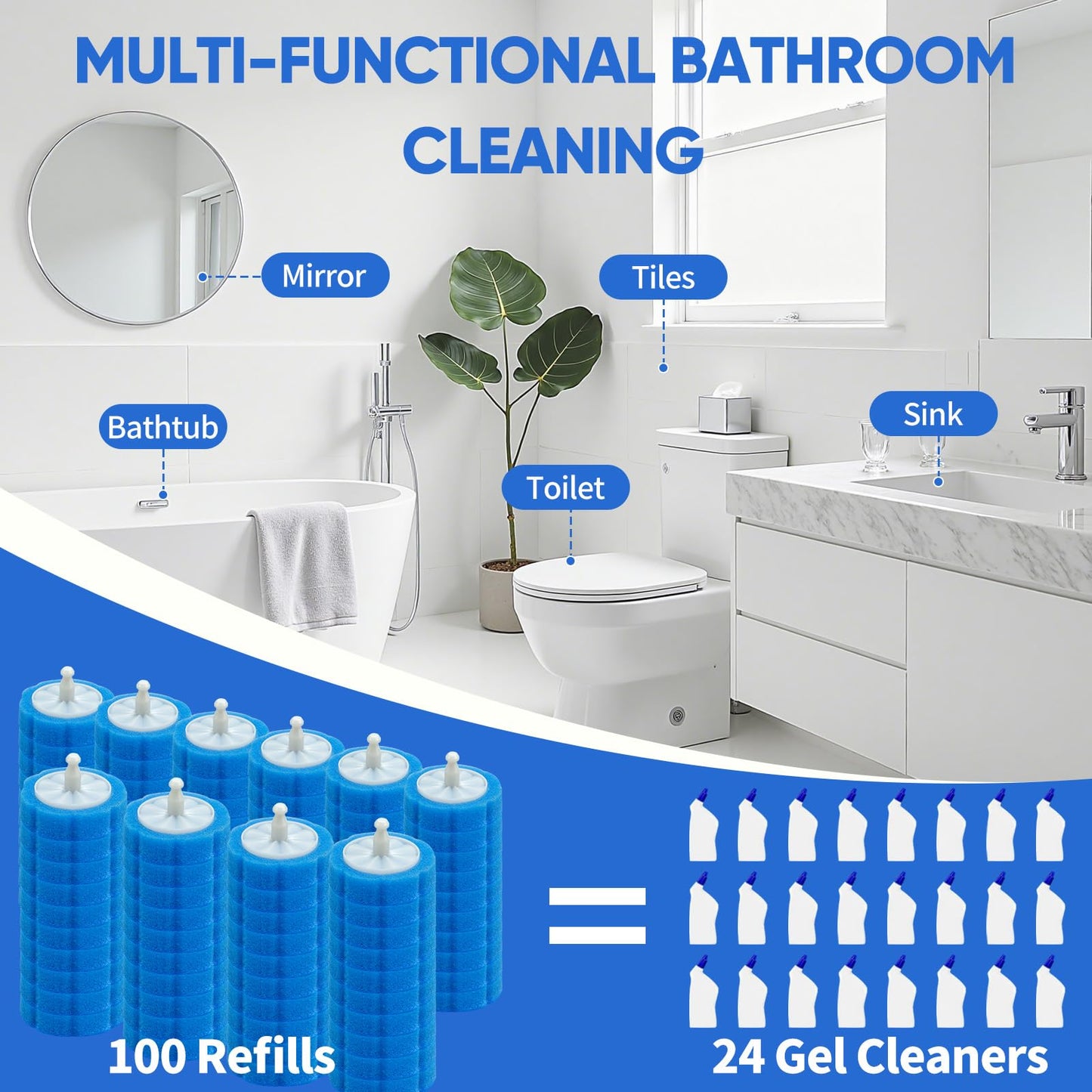 100pcs Disposable Toilet Wand Refills, Replacement Brush Heads Compatible With Clorox Wand Refill System, Upgrade Fiber Cleaner Heads for Closestool