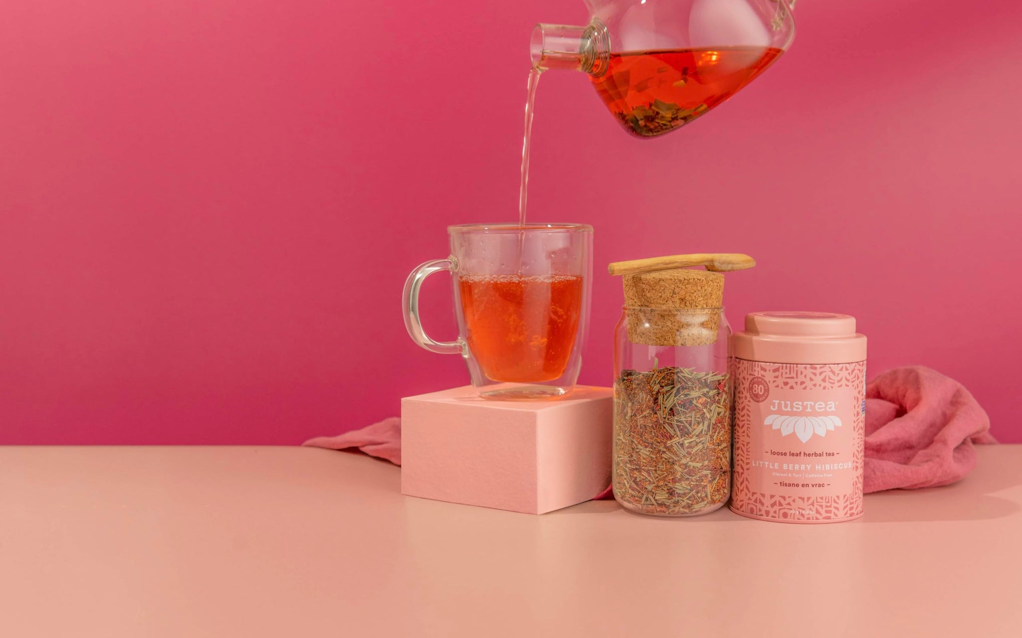 JusTea LITTLE BERRY HIBISCUS | Loose Leaf Herbal Tea | Tin with Hand Carved Tea Spoon | 40+ Cups (3.2oz) | Caffeine Free | Award-Winning | Fair Trade