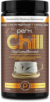 Perk Chill Drink Mix (Chai Latte) 18 Servings - Calming Melatonin-Free Nighttime Sleep Aid Support with Magnesium & L-Glycine, Soy-Free, Peanut-Free