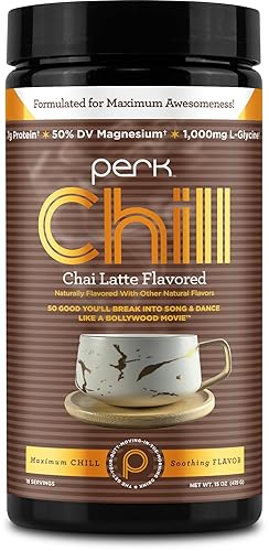 Perk Chill Drink Mix (Chai Latte) 18 Servings - Calming Melatonin-Free Nighttime Sleep Aid Support with Magnesium & L-Glycine, Soy-Free, Peanut-Free