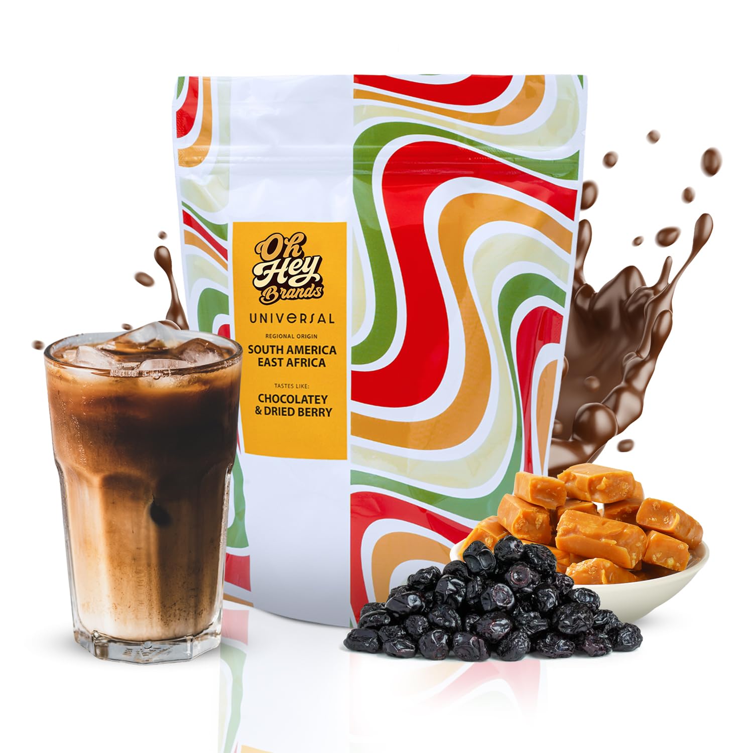 OH HEY BRANDS Whole bean coffee medium roast 12 oz - Caramel, Chocolate, and Dried Berry Notes flavored coffee beans - Sourced from East Africa