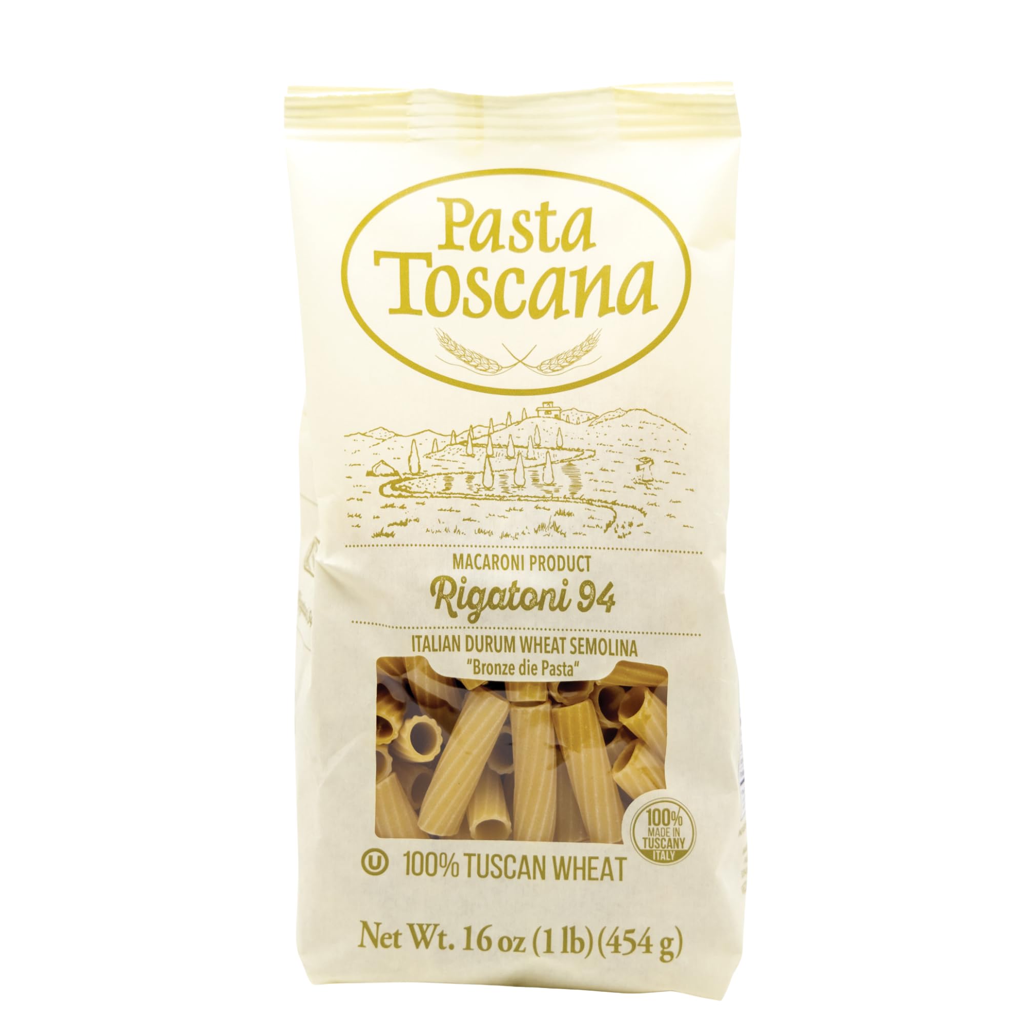 Pasta Toscana | Bronze Die Pasta | Italian Durum Wheat Semolina | Bronze die Pasta, 16 oz (Pack of 2, Rigatoni)
