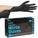 Qinori Black 6 Mil Nitrile Gloves HEAVY DUTY Disposable Chemical Resistant Latex & Powder Free,Food, Mechanic,Cleaning Gloves(M-1000)