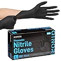 Qinori Black 6 Mil Nitrile Gloves HEAVY DUTY Disposable Chemical Resistant Latex & Powder Free,Food, Mechanic,Cleaning Gloves(M-1000)