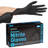 Qinori Black 6 Mil Nitrile Gloves HEAVY DUTY Disposable Chemical Resistant Latex & Powder Free,Food, Mechanic,Cleaning Gloves(M-1000)