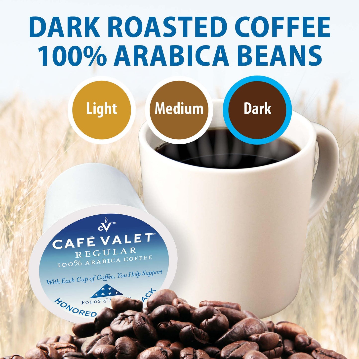 Cafe Valet Folds of Honor Dark Roast Coffee Pods, 80 Count - Contributing to Military Family Scholarships