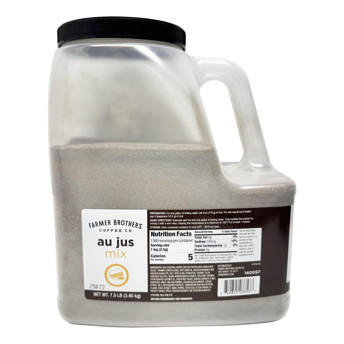 Farmer Brothers Au Jus Mix, 7.5 lb Container - Rich Beef Flavor Seasoning, Foodservice Bulk Powder, Makes Savory Au Jus Sauce