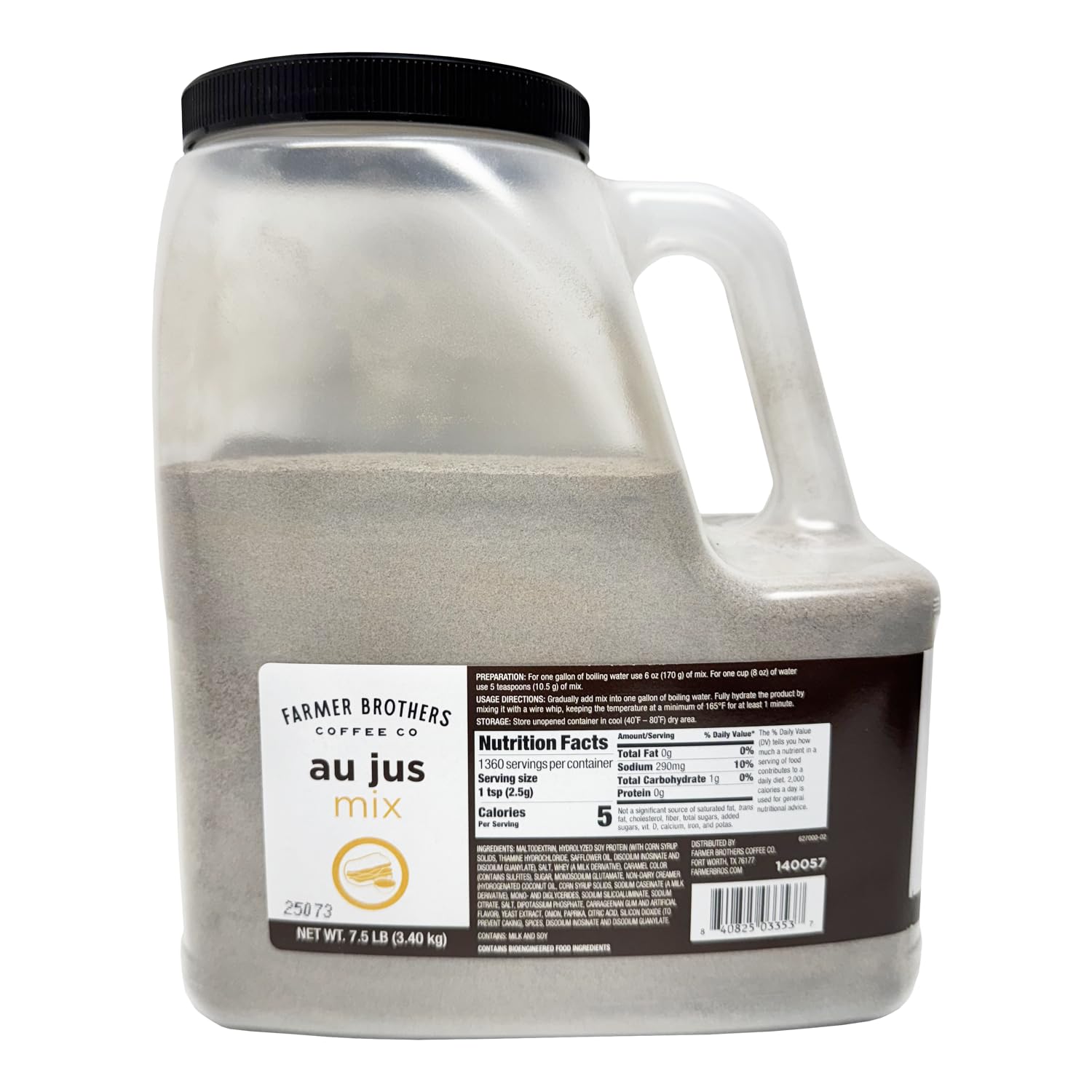 Farmer Brothers Au Jus Mix, 7.5 lb Container - Rich Beef Flavor Seasoning, Foodservice Bulk Powder, Makes Savory Au Jus Sauce