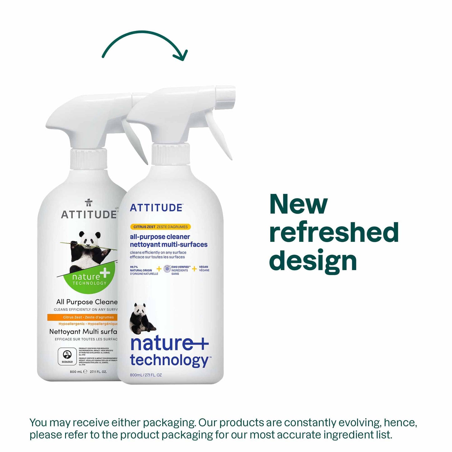 ATTITUDE All Purpose Cleaner Spray, EWG Verified, Vegan, Made with 94% Plant-Based Ingredients, Streak-Free for Kitchen, Bathroom, Glass & More