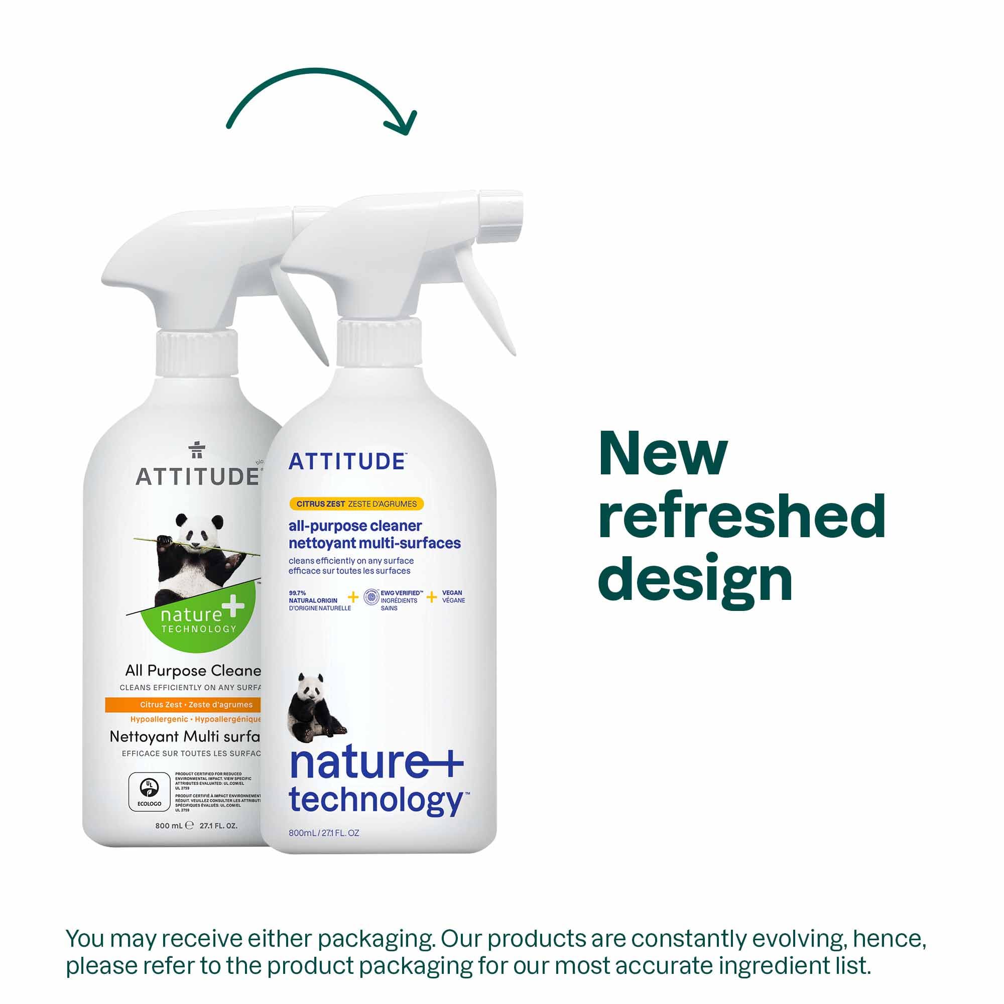 ATTITUDE All Purpose Cleaner Spray, EWG Verified, Vegan, Made with 94% Plant-Based Ingredients, Streak-Free for Kitchen, Bathroom, Glass & More